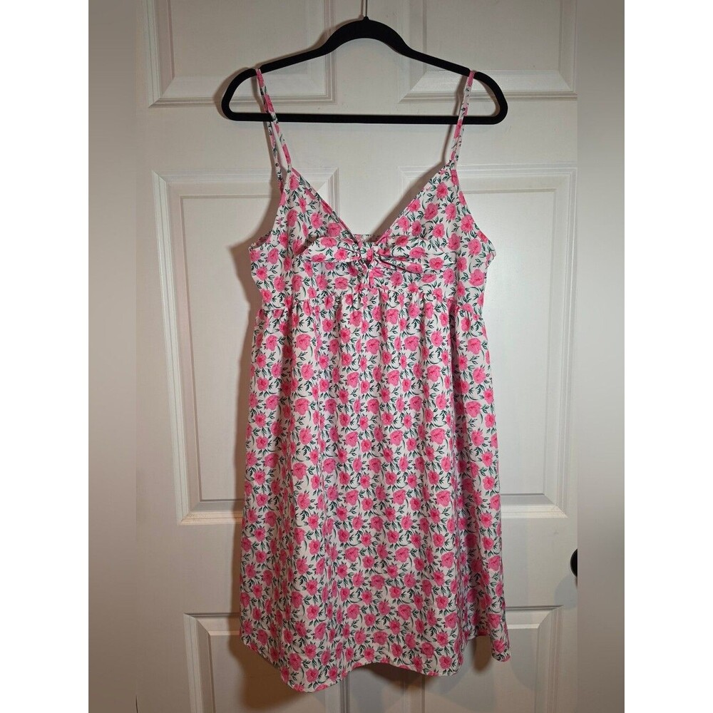Shein White And Pink Floral Spaghetti Strap Mini Sundress XL